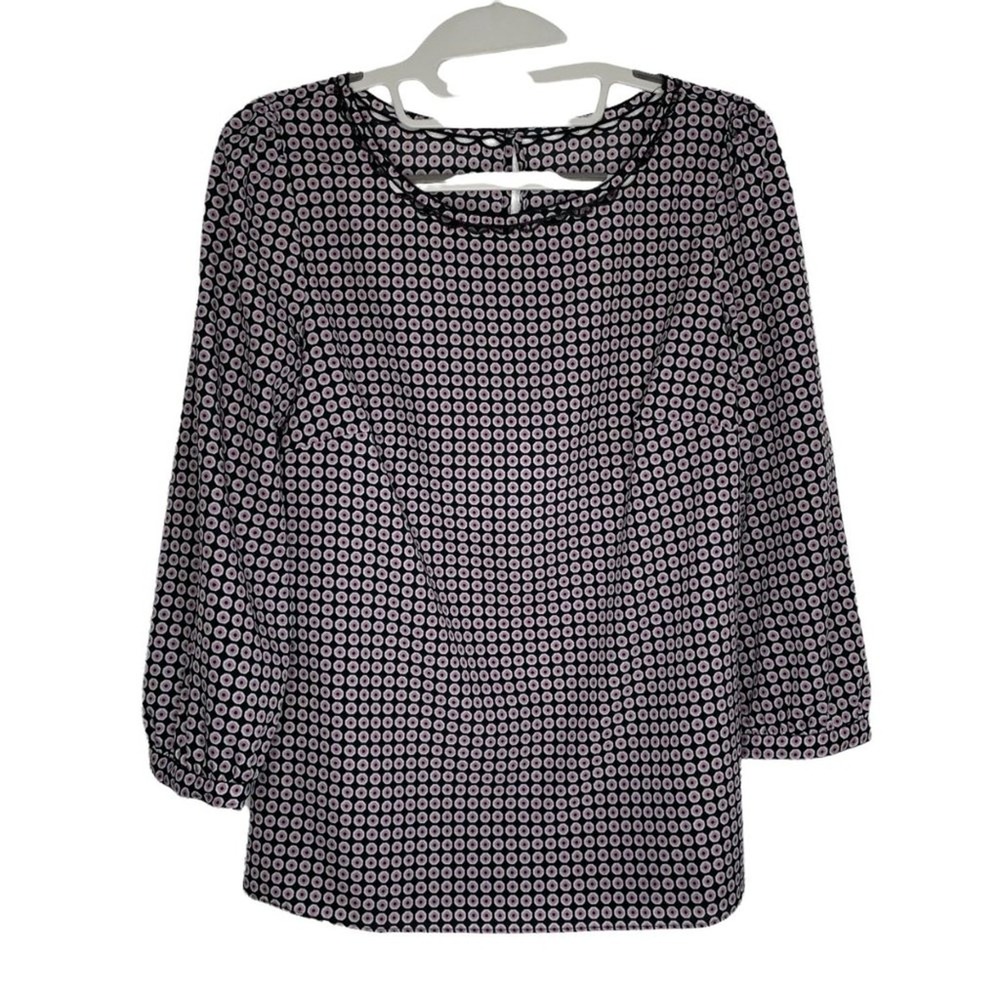 J. Crew Pink Black Geometric Medallion Scallop Trim Blouse A9165 Womens Size 6